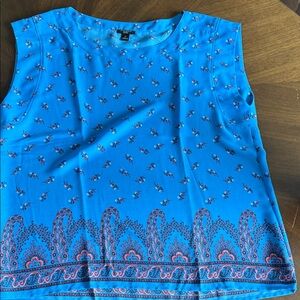 Ann Taylor Factory Blue Floral Sleeveless Blouse